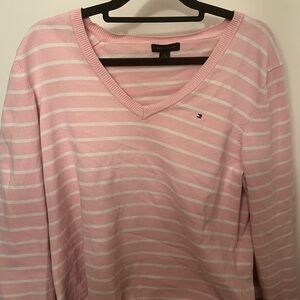 pink and white striped coquette v neck sweater Tommy Hilfiger
